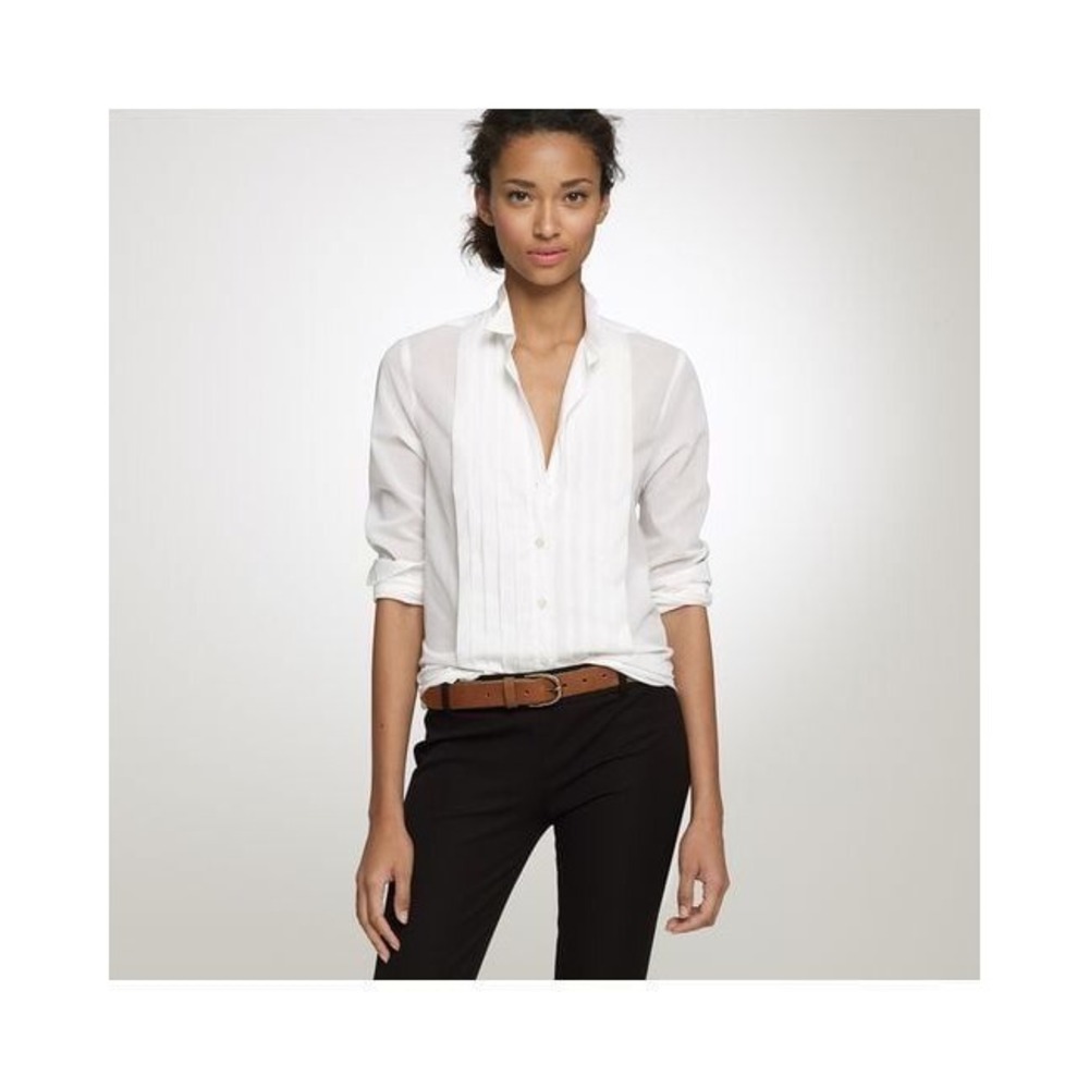 J. Crew Collection Thomas Mason Cotton Tuxedo Shirt M White Career Minimalist